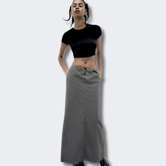 Zara Grey Cargo Maxi Skirt Sz. Large NWT - Picture 6 of 14